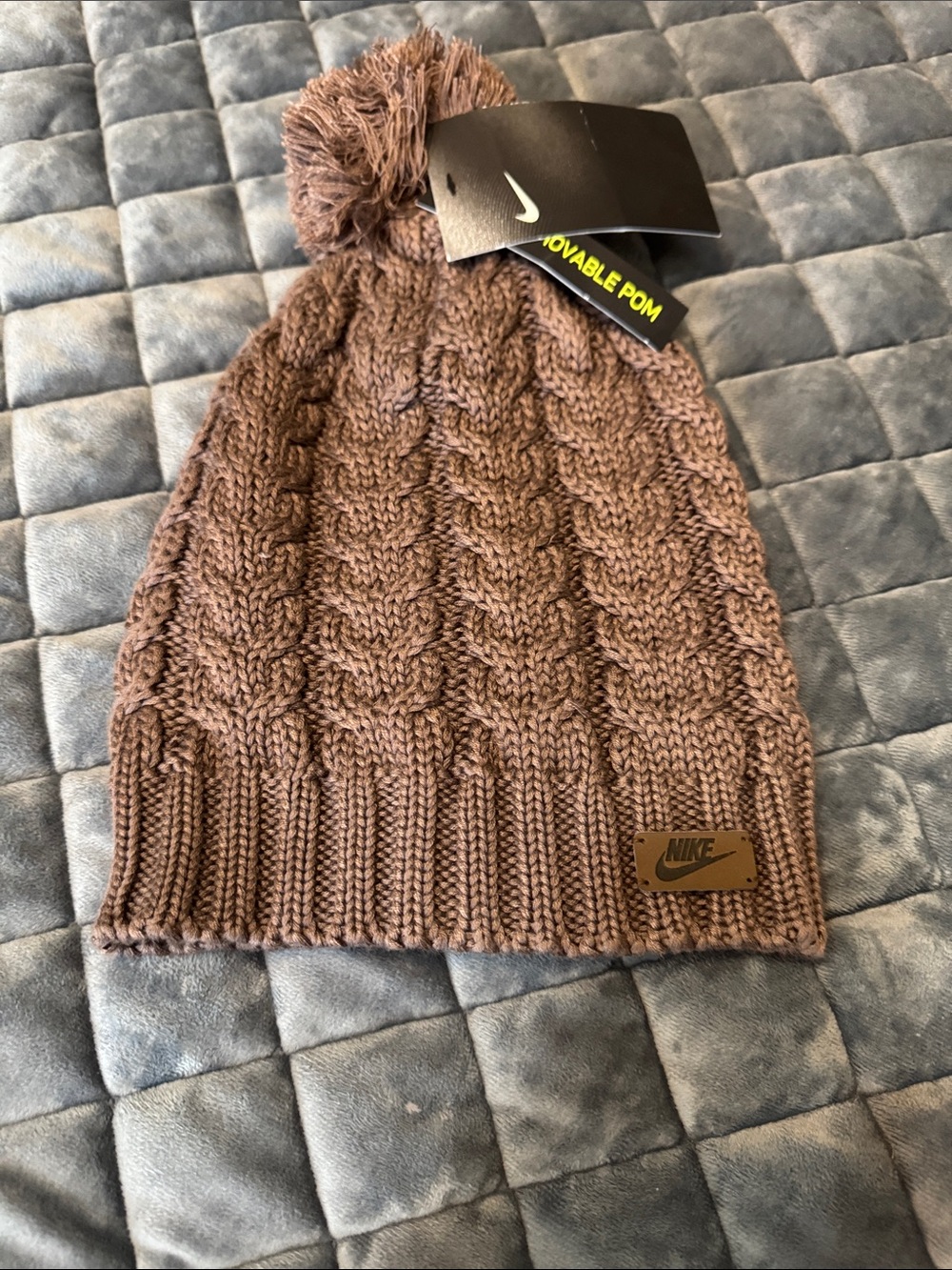 Nike Brown Cable Knit Pom Beanie